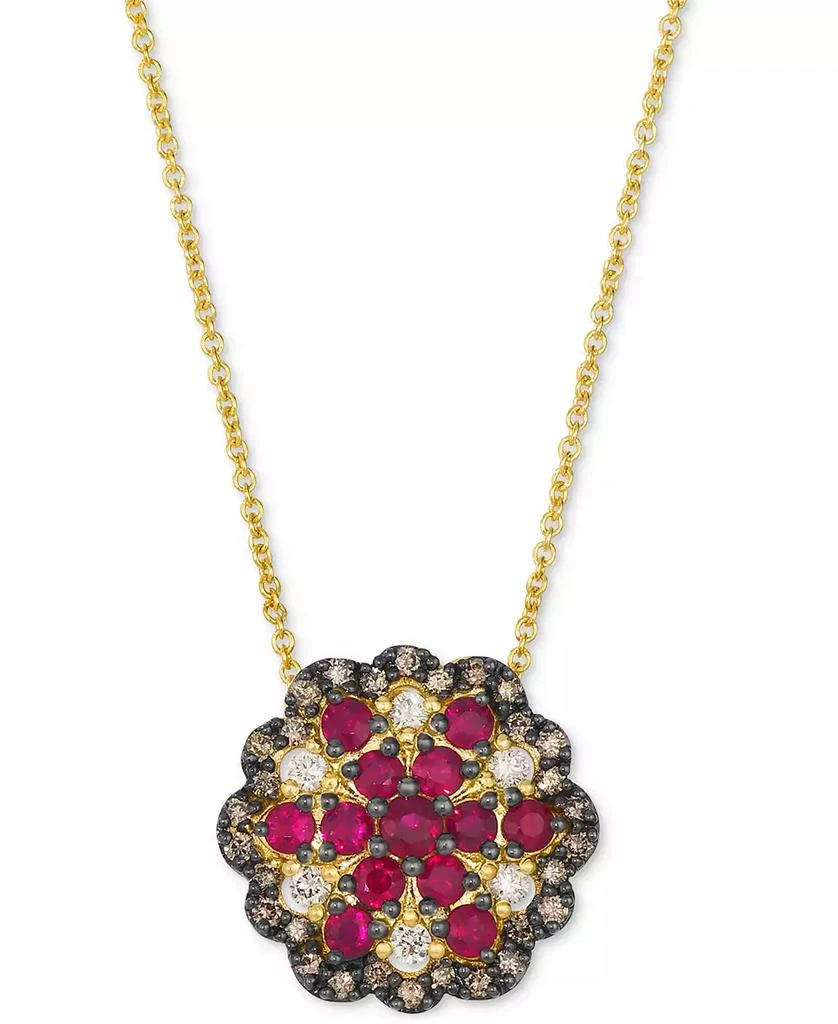 Le Vian Passion Ruby (1/2 ct. t.w.) & Diamond (1/2 ct. t.w.) Flower Cluster Adjustable 20" Pendant Necklace in 14k Gold 1