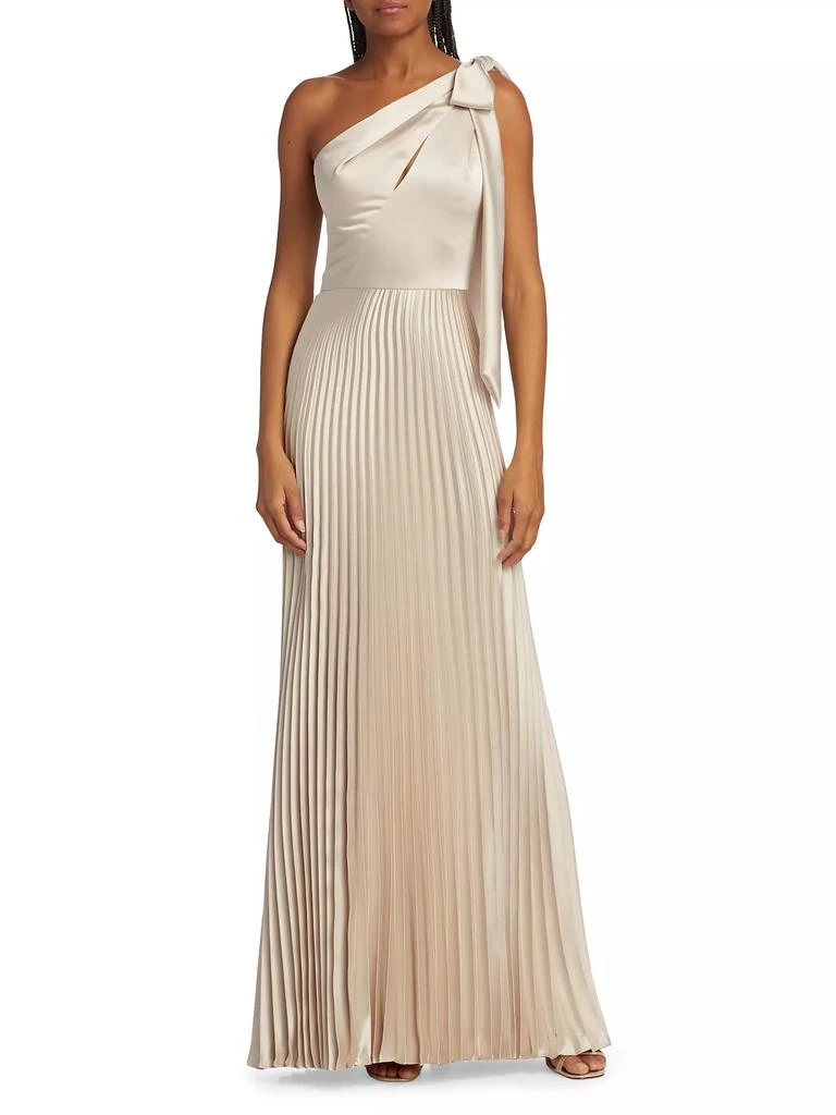 Amsale Satin One-Shoulder Pleated Gown 3