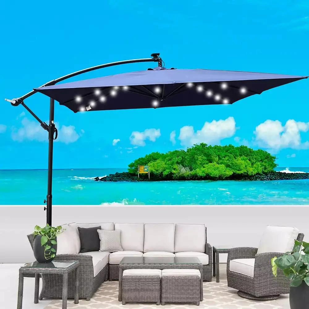 Streamdale Furniture Streamdale Solar Powered LED Patio Umbrella with Crank 
Base