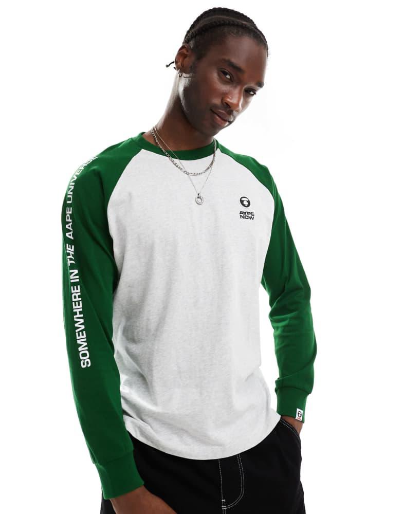 AAPE Aape by A Bathing Ape raglan long sleeve t-shirt in grey and green