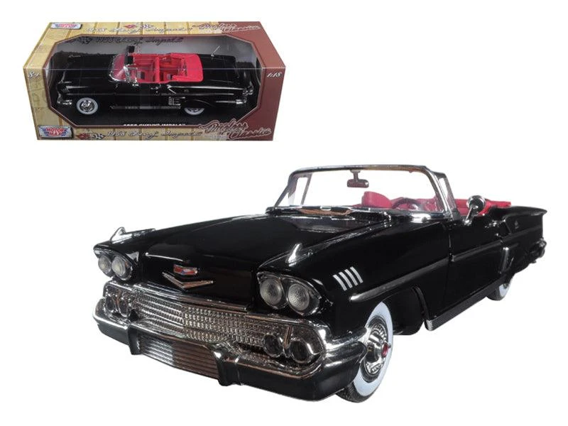 Motormax 1958 Chevrolet Impala Convertible Black with Red Interior "Timeless Classics" 1/18  Diecast Model Car by 1
