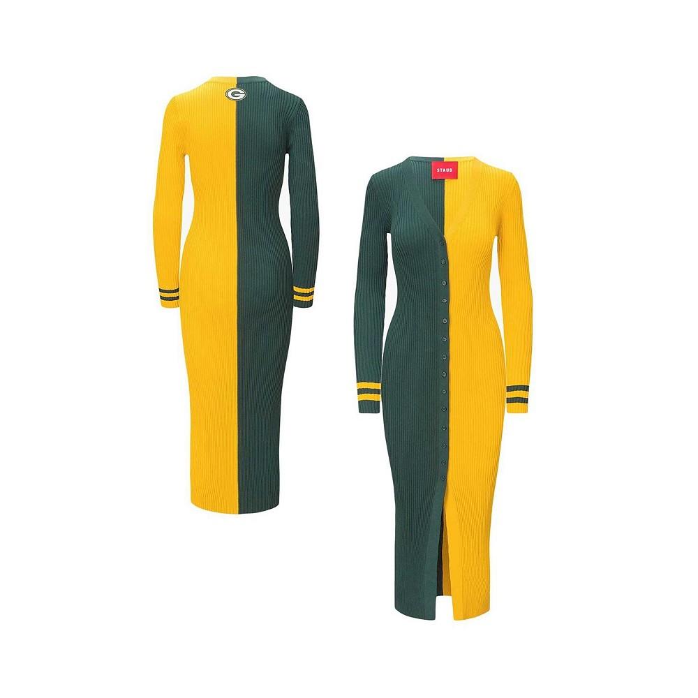 Staud Women's Green, Gold Green Bay Packers Shoko Knit Button-Up Sweater Dress