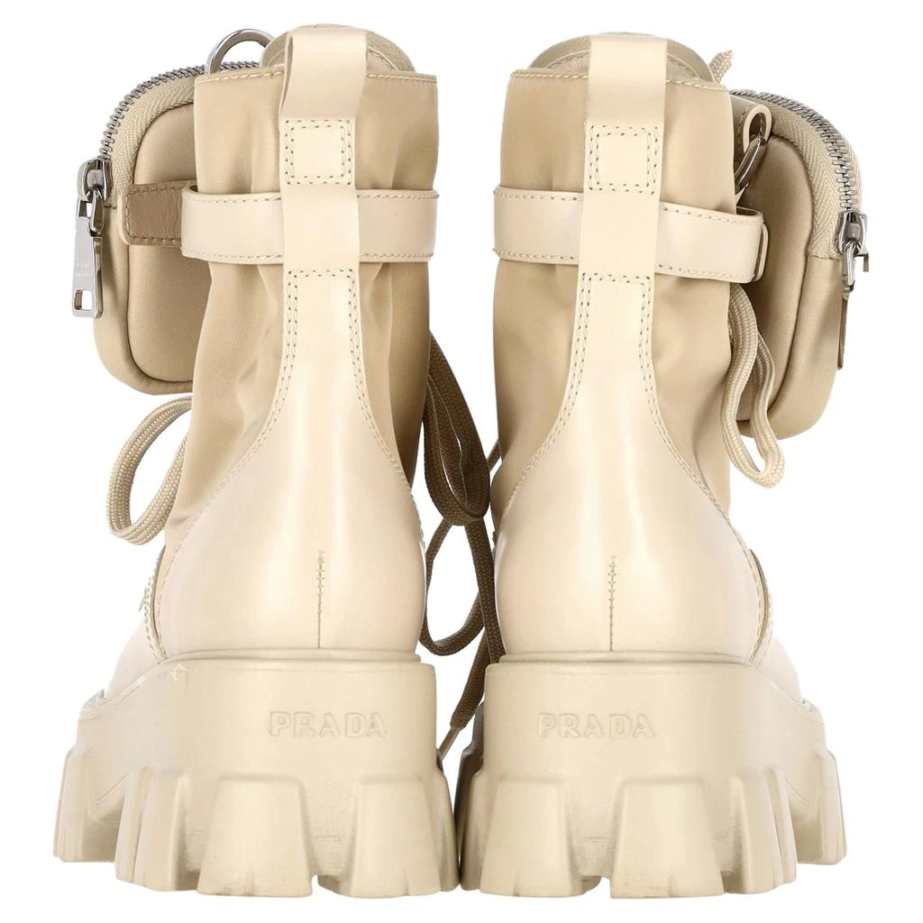 Prada Monolith Pouch-Detail Boots in Beige Leather 5