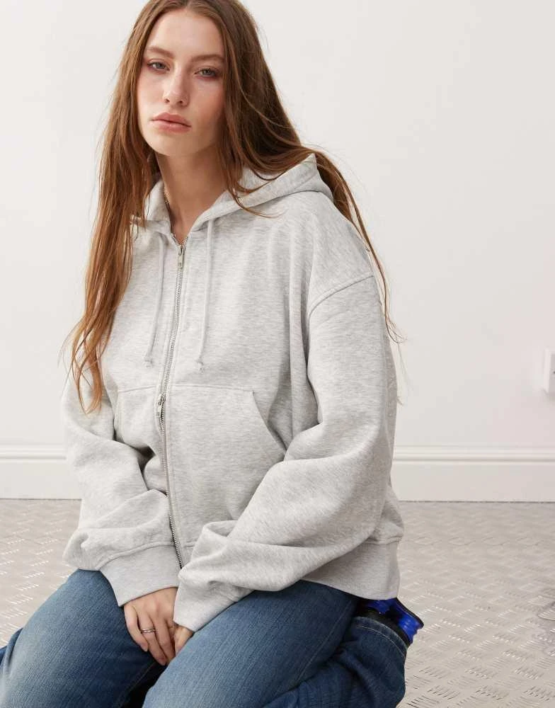 Weekday Weekday Essence boxy zip thru hoodie in grey 3