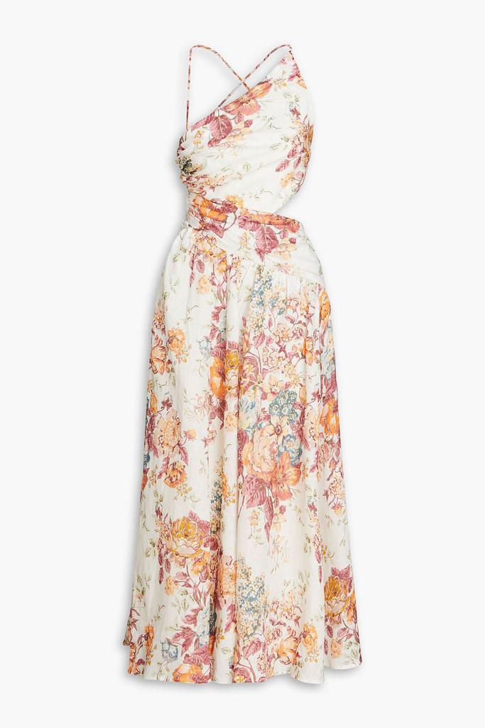 Shop Cutout floral-print linen midi dress on Sale at