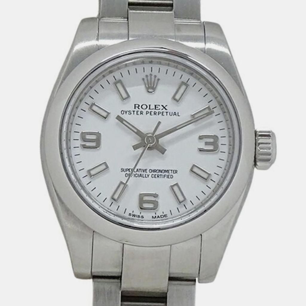 Rolex Rolex White Stainless Steel Oyster Perpetual 176200 Automatic Women's Wristwatch 26 mm