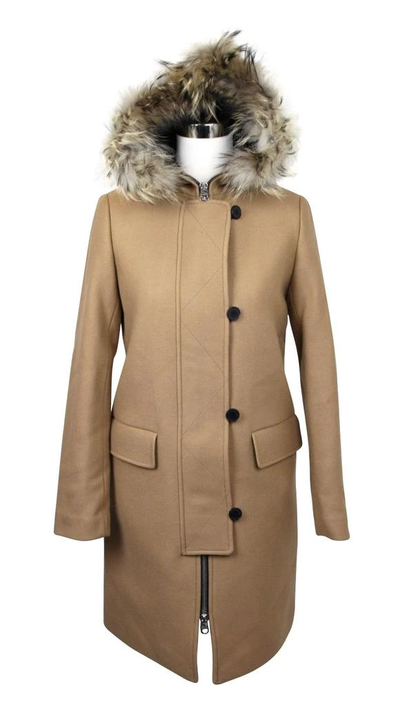 Sandro Sandro Women's Camel Kurt Wool Coat Fur Trim Women's Hood 2