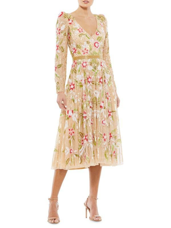 Mac Duggal Sequin Puff Sleeve Midi Dress 1