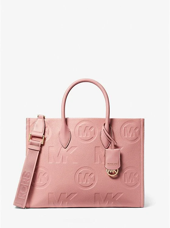Michael Kors Mirella Medium Logo Embossed Pebbled Leather Tote Bag 1