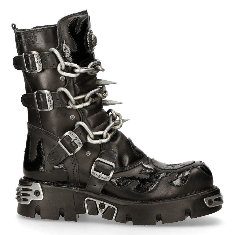 NewRock Black Spiked Mid-Calf Gothic Boots-727-S1 2