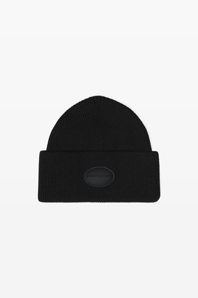【ALEXANDER WANG】LOGO EARMUFF BEANIE logo earmuff beanie in ribbed wool stretch in BLACK