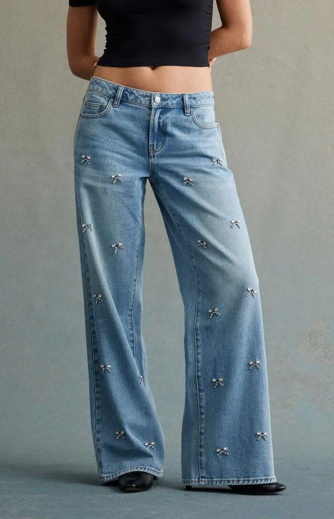 RARE DNM EDIT Light Indigo Rhinestone Bow Low Rise Baggy Jeans 1