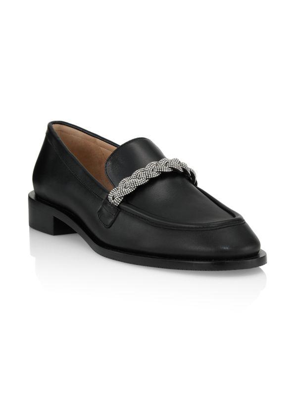 Stuart Weitzman Palmer Crystal-Embellished Leather Loafers