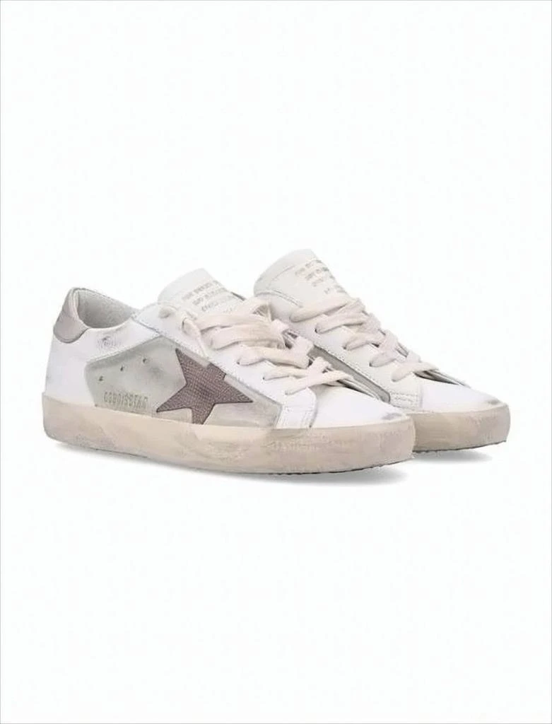 Golden Goose Distressed White Leather Low-Top Sneakers With Grey Suede Star 2