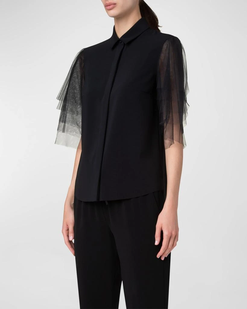 Akris Layered Tulle-Sleeve Button-Down Blouse 6