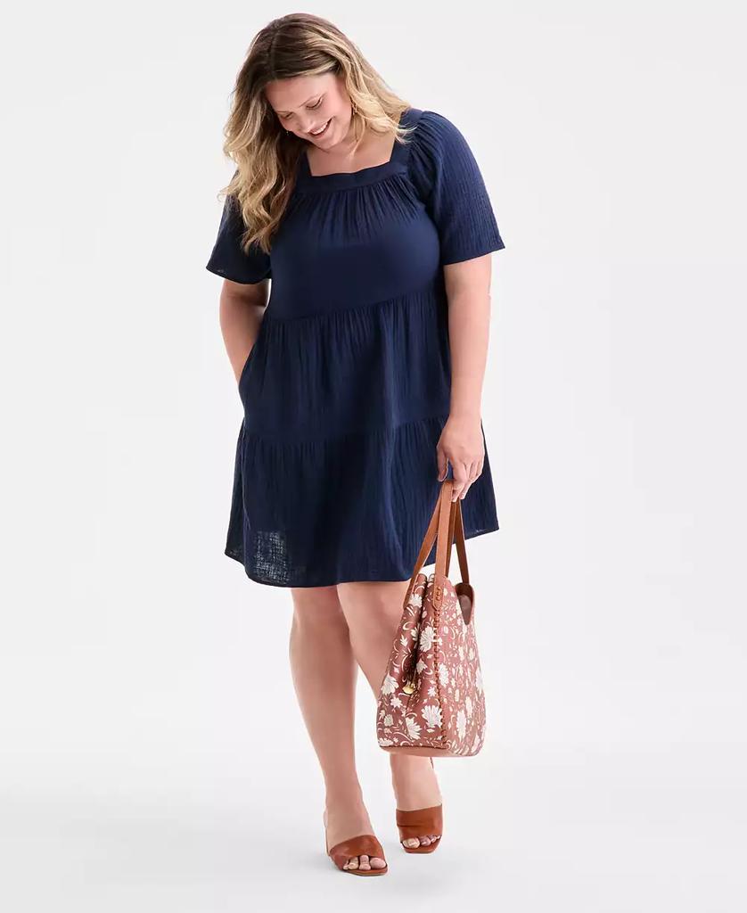 Style & Co Plus Size Square-Neck Tiered Dress, Exclusively at Macy's