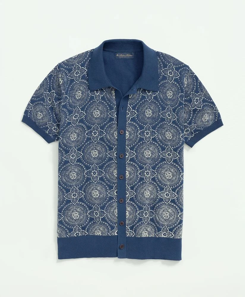 Brooks Brothers Cotton Polo Cardigan In Batik-Inspired Block Print 3