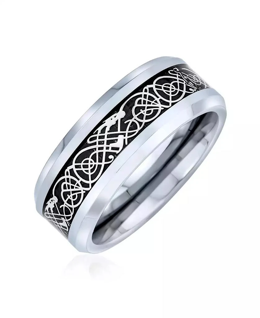 Bling Jewelry Two-Tone Celtic Dragon Knot Carbon Fiber Inlay Band Ring 8MM Titanium