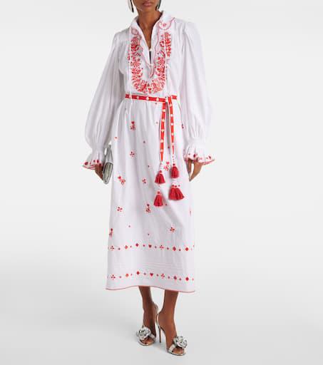 Alémais Hearts embroidered cotton midi dress