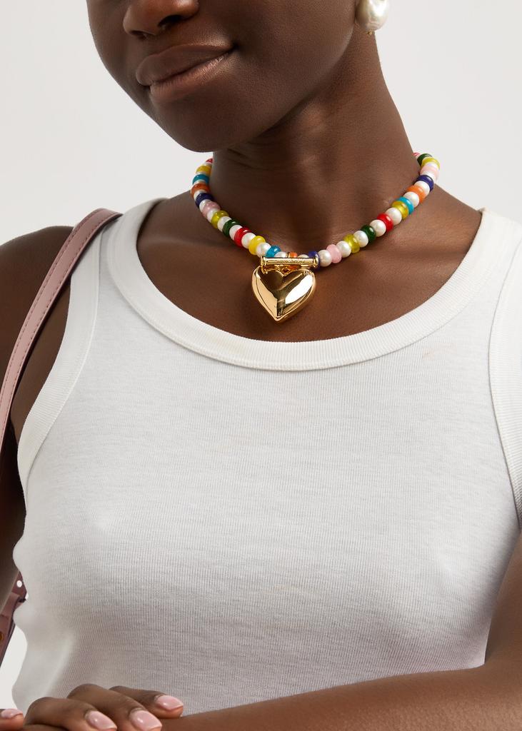Timeless Pearly Heart 24k gold-plated and beaded necklace