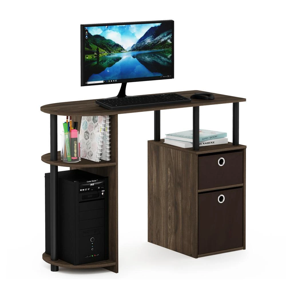 Furinno 15111 JAYA Simplistic Computer Study Desk with Bin Drawers, Columbia Walnut/Black/Dark Brown 4