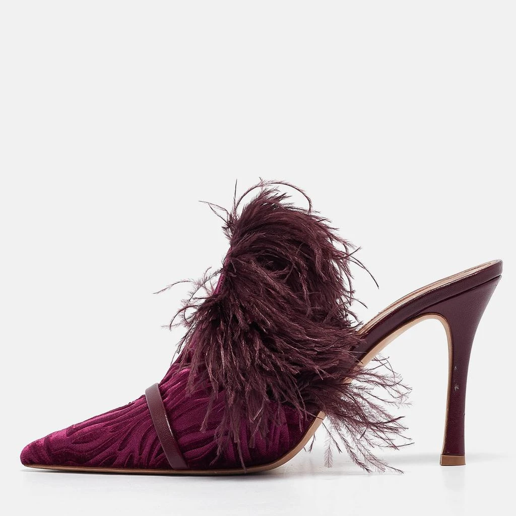 Malone Souliers Malone Souliers Burgundy Velvet and Feather Slide Sandals Size 39 1
