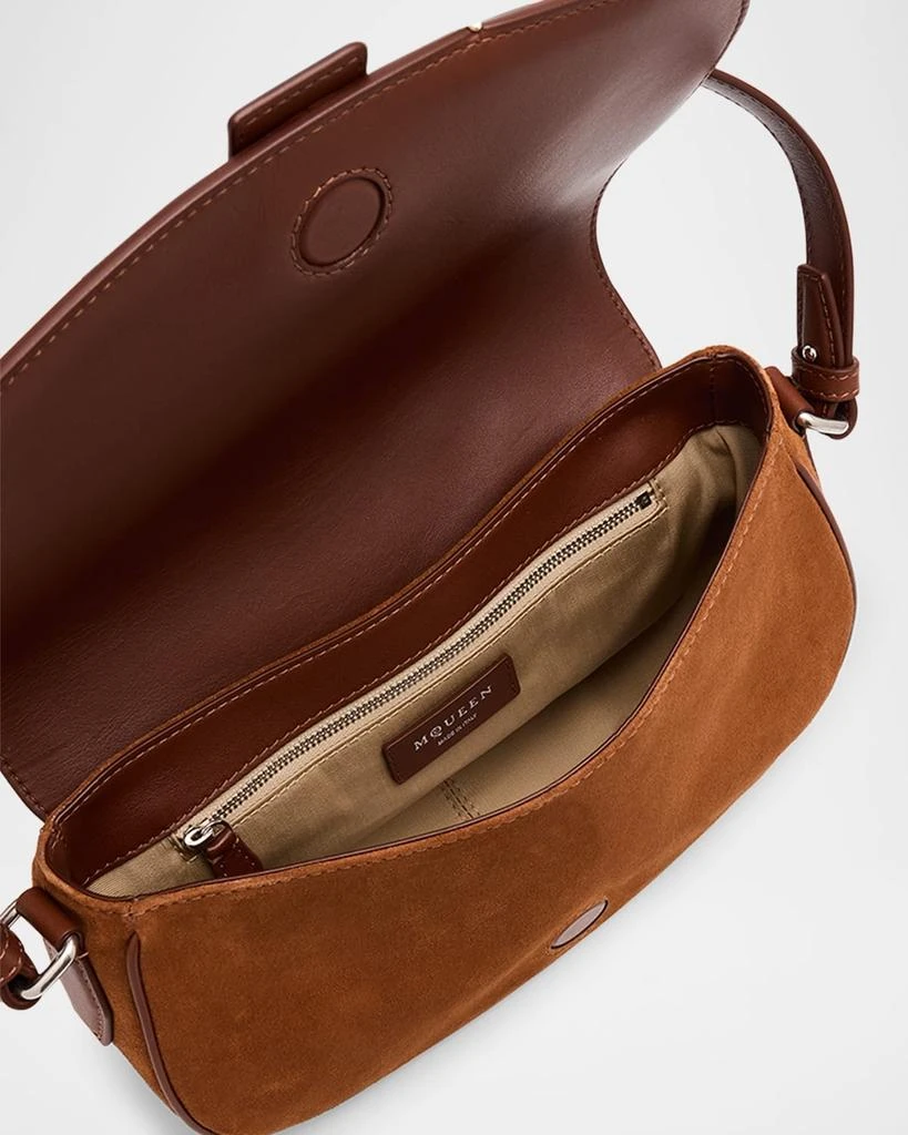 McQueen T-Bar Saddle Suede & Leather Crossbody Bag 4