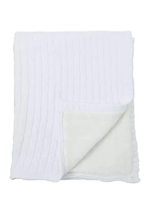 Tots Fifth Avenue Baby Cable Knit Sherpa Blanket, Ivory 2