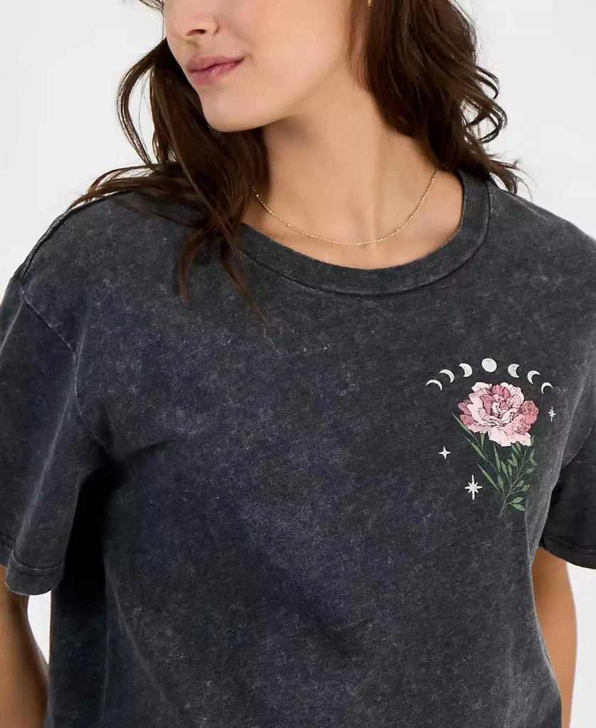 Rebellious One Juniors' Celestial Rose Mineral Wash Graphic T-Shirt 4