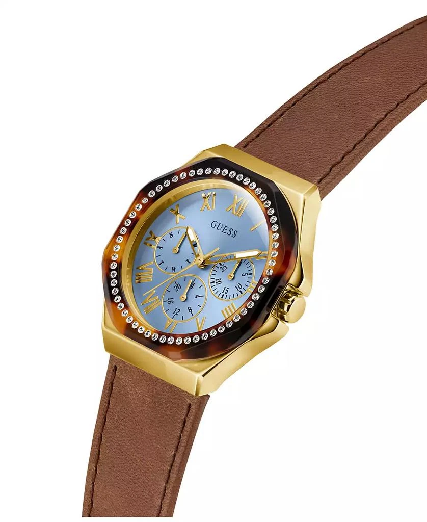 GUESS Women's Gold-Tone Brown Leather Multi-Function Watch, 36mm 4