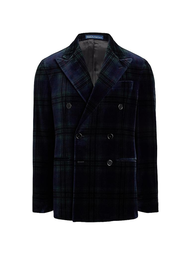 Ralph Lauren Double-Breasted Velvet Plaid Polo Jacket