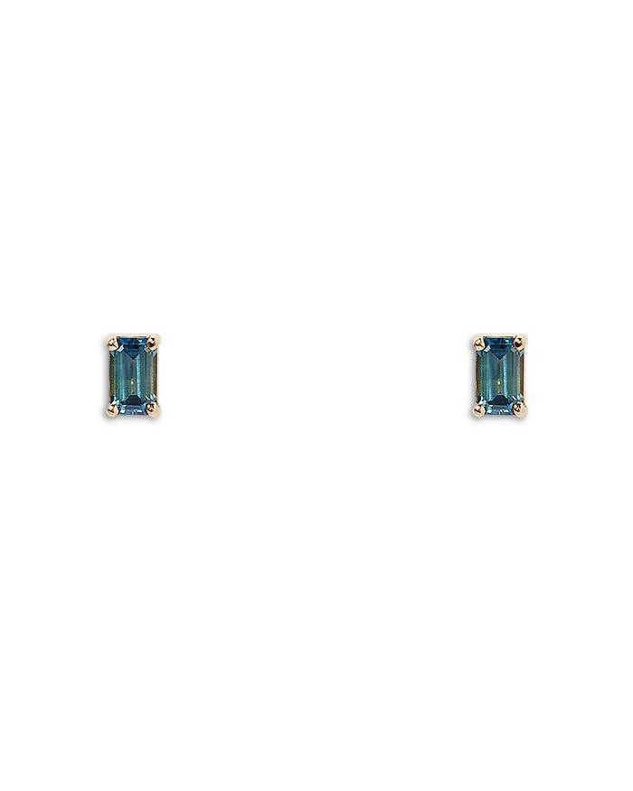 WWAKE 14K Yellow Gold Teal Sapphire Stud Earrings