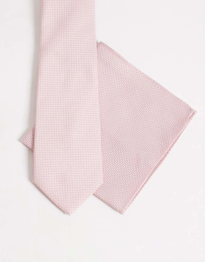 ASOS ASOS DESIGN textured tie and pocket square in pink