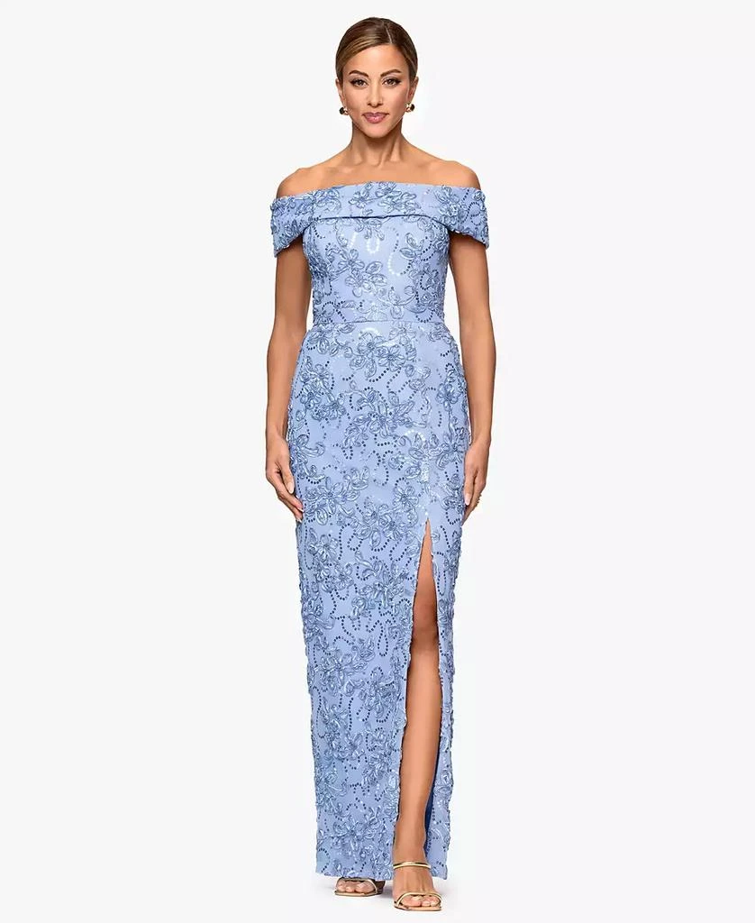 metallic mermaid prom dresses Sheer-Waist Long Metallic Lace Prom Dress