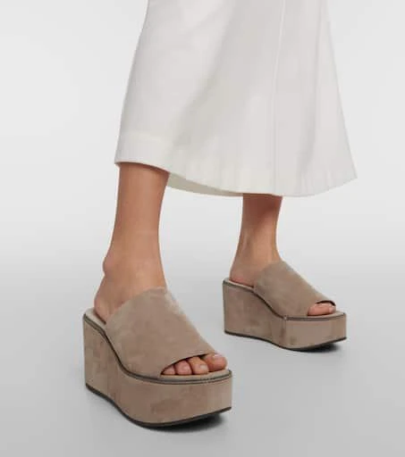 Brunello Cucinelli Suede platform slides 4
