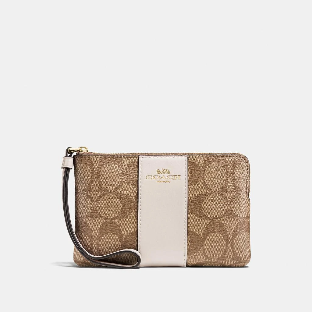 Coach Coach Outlet Corner Zip Wristlet In Signature Canvas 1