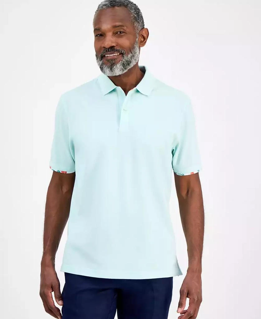 Club Room Men's Short Sleeve Printed-Trim Woven Performance Polo Shirt, Exclusively at Macy's 1