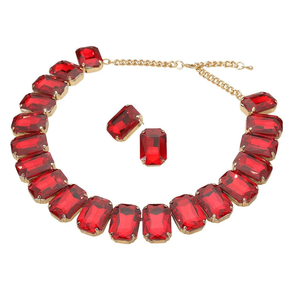 FASHNZFAB Emerald Cut Stone Collar Evening Necklace 2