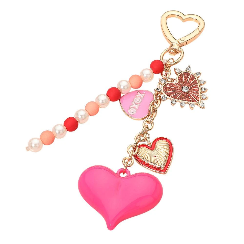 FASHNZFAB Heart Charm Embellished Pearl Beaded Accent Drop Keychain Bag Charm 2