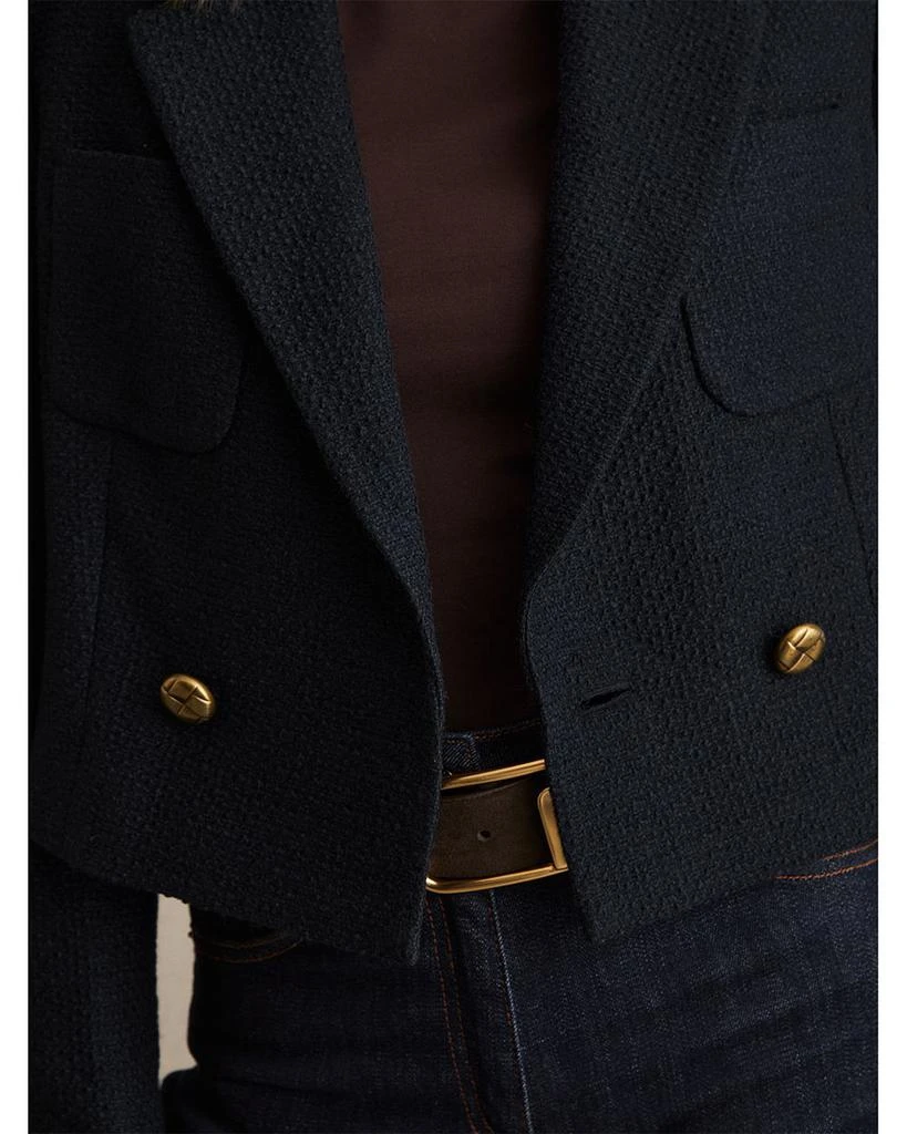 REISS Mia Cropped Double Breasted Textured Blazer Navy 4