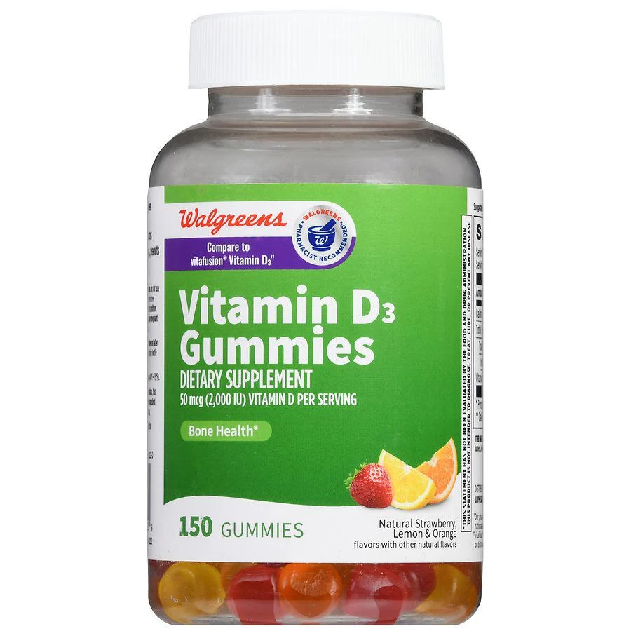 Walgreens Vitamin D3 50 mcg (2000 IU) Gummies (150 days) Natural Strawberry, Lemon and Orange 2