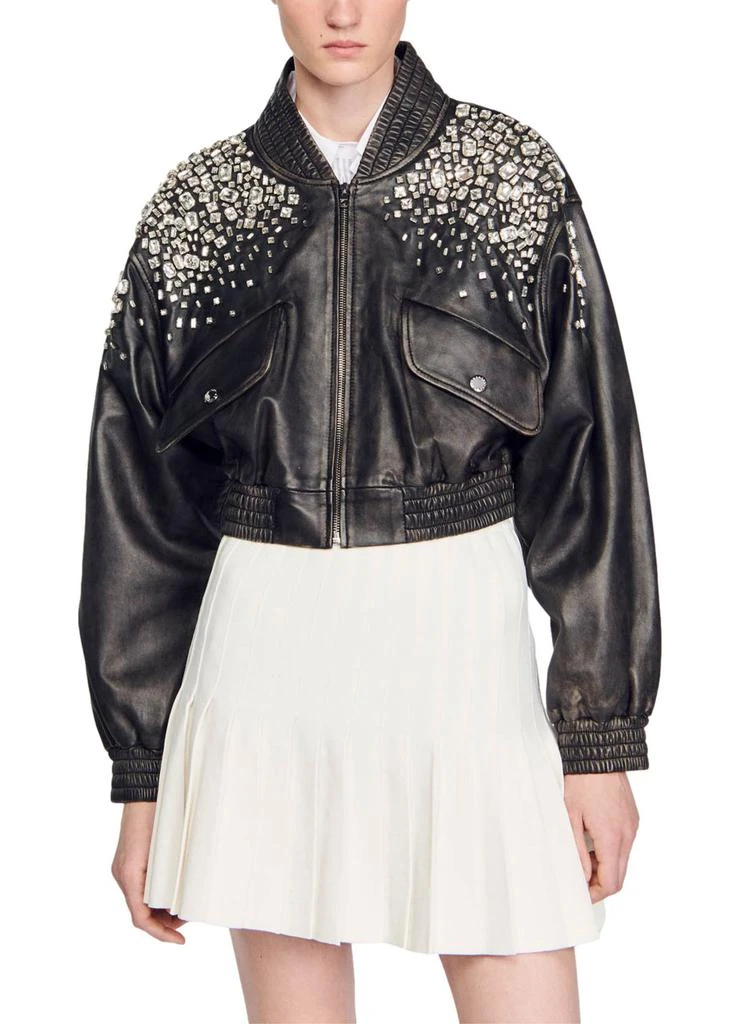 Sandro Crystal-studded leather jacket 2