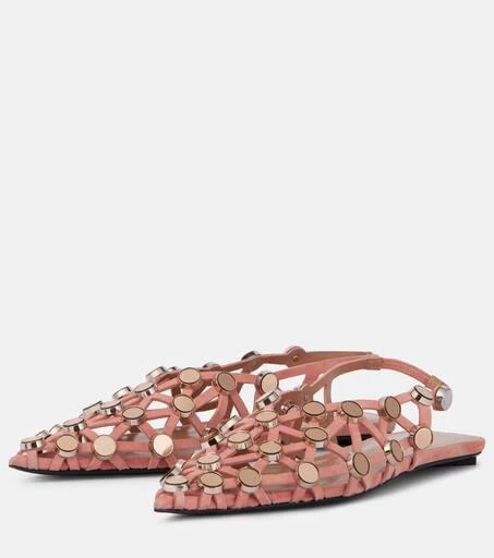 The Attico Grid embellished suede slingback flats 4