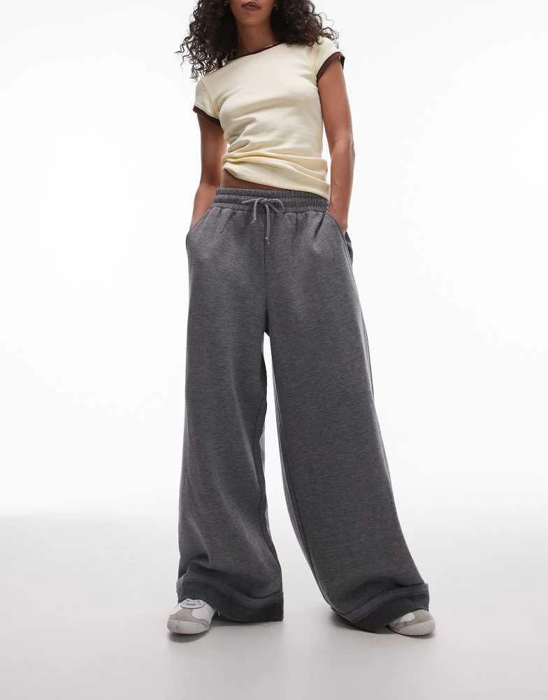 Topshop Topshop premium turn back wide leg jogger in grey marl 1