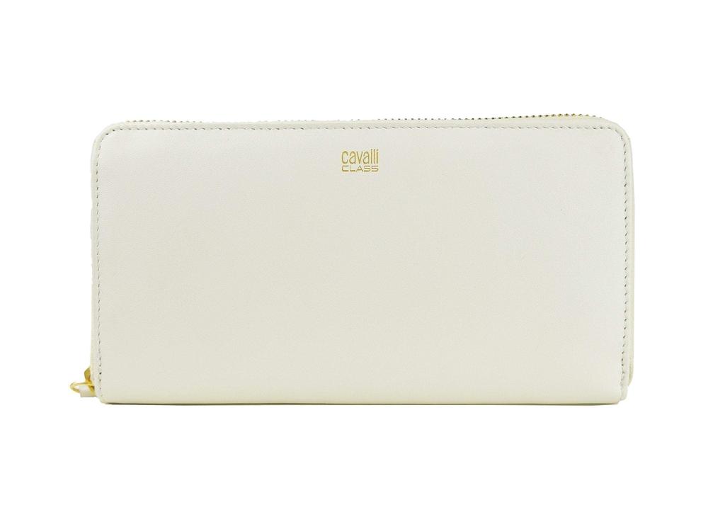 cavalli CLASS White Calf Leather Zip Closure Wallet