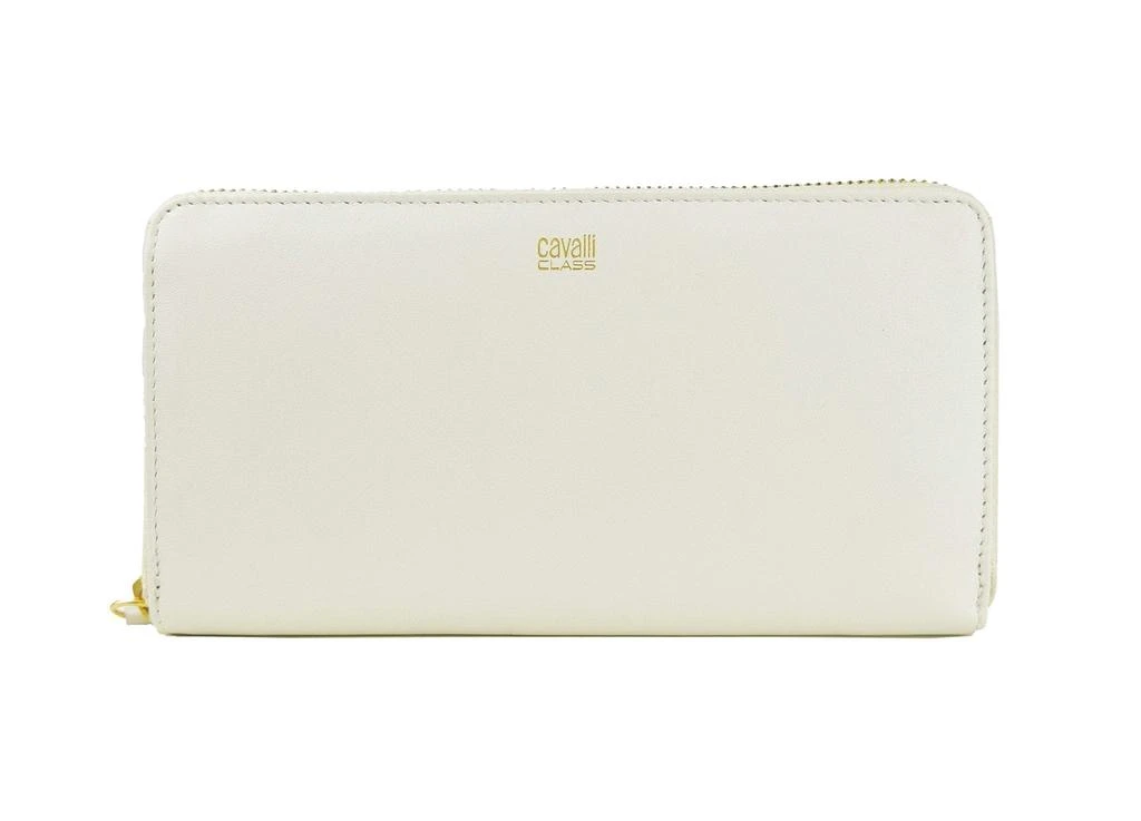 Cavalli Class White Calf Leather Zip Closure Wallet 1