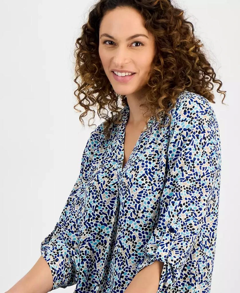 AK Anne Klein Petite Long-Sleeve V-Neck Pleat-Front Printed Tunic 3