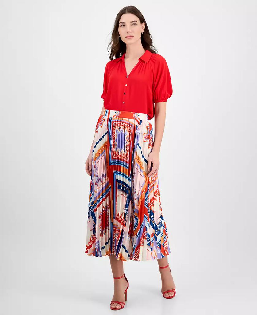Tahari Women's Printed Pleated Pull-On Midi Skirt