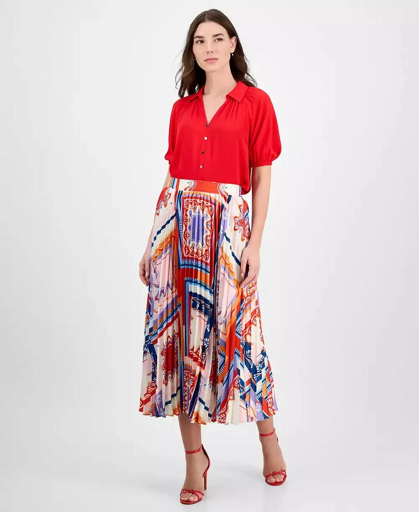 Tahari Women's Printed Pleated Pull-On Midi Skirt 1