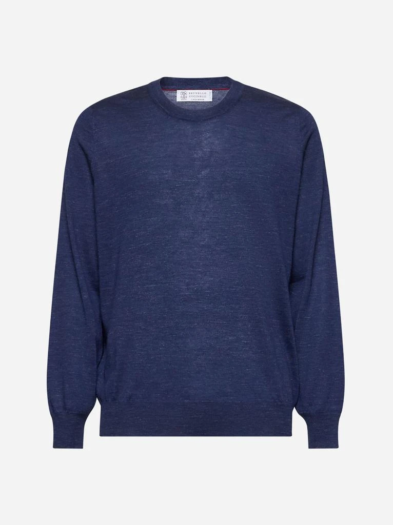 BRUNELLO CUCINELLI Blue cashmere  silk and linen sweater 1